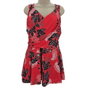 Zando Womans size 4XL Crossover Tummy Control One Piece Swimsuit Coral NWOT